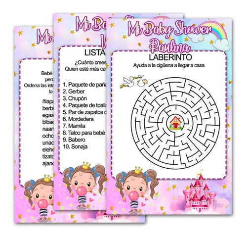 Juegos Baby Shower Princesa Personalizados Imprimibles M3