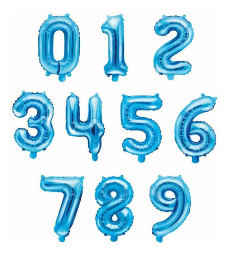 Globos De Numeros Metalizados De 14 Pulgadas 45 Cm Celestes 