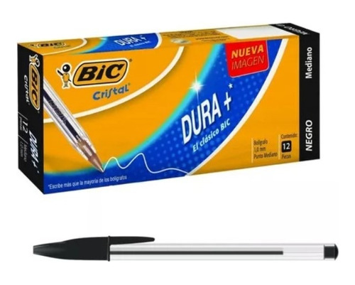 Caja De Bolígrafos Bic Cristal Clásico X 12 Lapiceros Negro