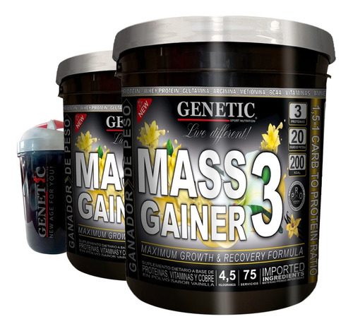 2 Mass Gainer 4.5kg Rápido Aumento Muscular + Shaker Genetic
