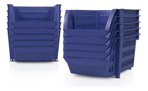 Kit 10 Bin Organizador Mini Cesto Encaixável Azul Bic