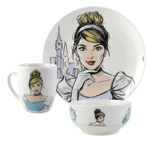 Vajilla Princesas De Disney Porcelana 12 Piezas Color Blanco