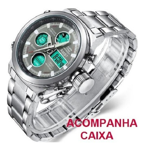 Relógio Masculino Aço Prata Digital Original Barato+caixa