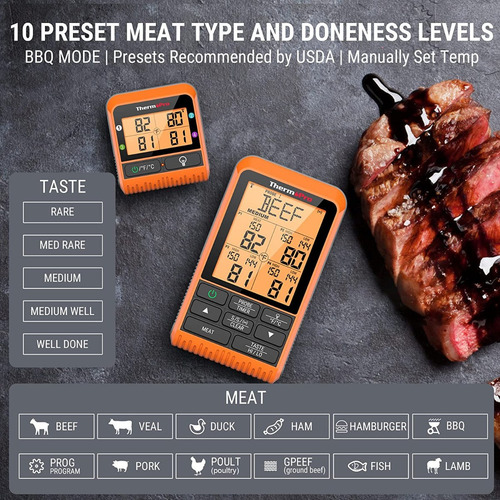 Imagen 7 de 7 de Termometro Inalambrico Thermopro Tp829 4 Sondas Cocina Carne