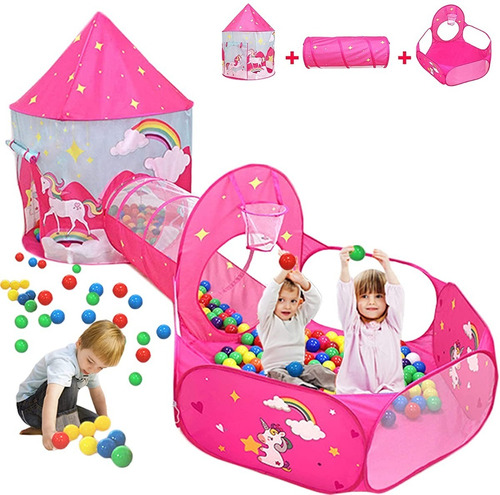 Carpa para niños Eleoption K1 diseño castillo color Rosacon forma de castillo