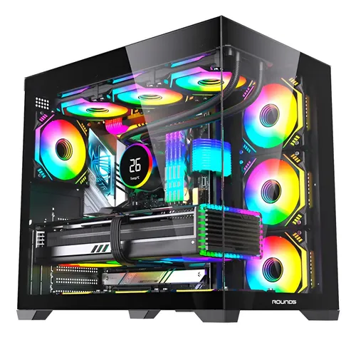 Gabinete Gamer Round 5 Genos Preto Vidro Temperado ATX USB-C supo...