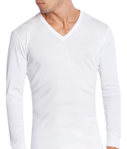 Camiseta M/l Arga Cuello V Hombre Algodón Blanco