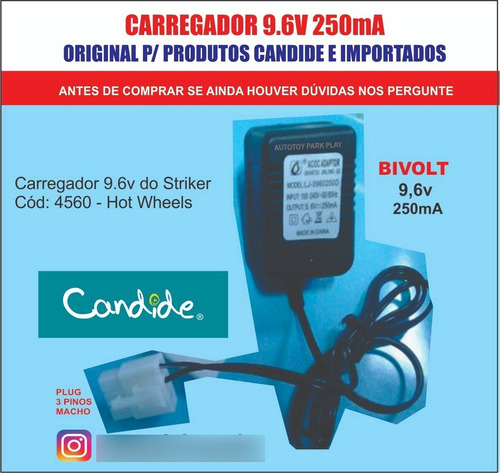 Carregador 9.6v Plugue Triplo 2 Fios