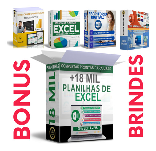 Pacote 18 Mil Planilhas+ 200 Dashboards + 5 Bonus
