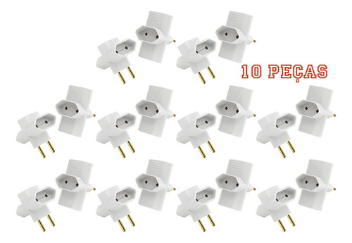 Plugue 3 Saídas Cinza 2 Pólos 10a Maciços Radial C/ 10