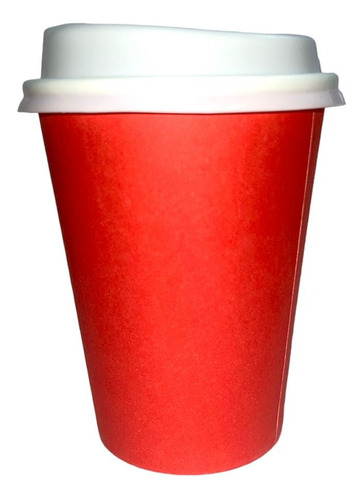 Vaso De Papel Encerado Rojo 12oz Y Tapa Blanca 100pz