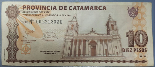 Billete Bono Catamarca 10 Pesos Serie D Muy Bueno