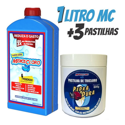 Imagem 2 de 4 de 1 Litro De Menoscloro C/ 3 Pastilhas De Piscina Pedra Dura