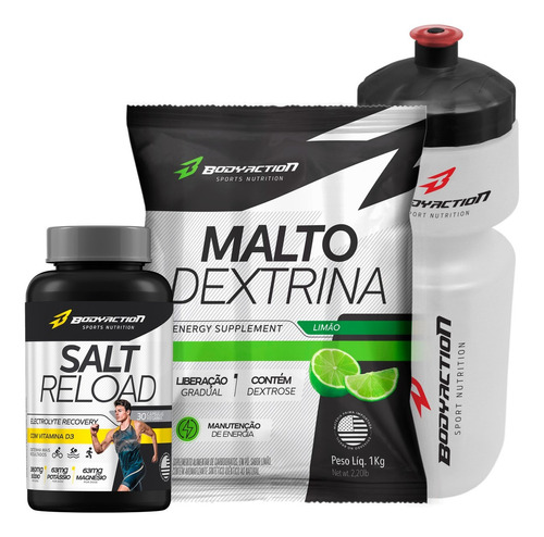 Maltodextrina 1kg + Salt Reload 30 Cápsulas De Sal + Squeeze Sabor Limão