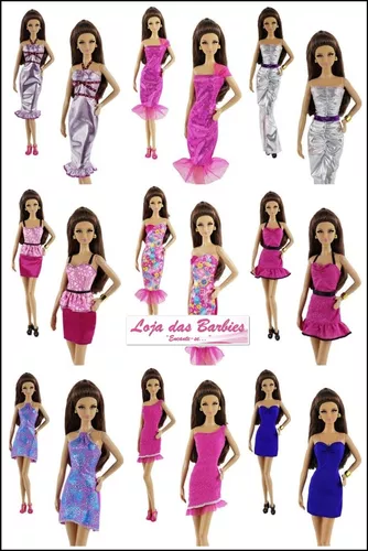 Kit 10 Roupas Vestidos Boneca Barbie 20 Sapatos 20 Acessório