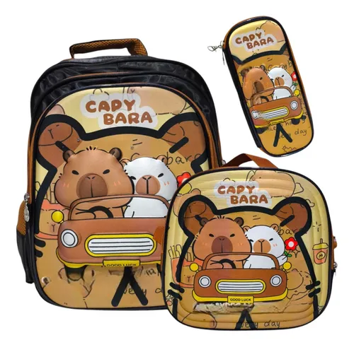 comprar Mochila Escolar Capibara 3 Piezas Lonchera Y Cartuchera