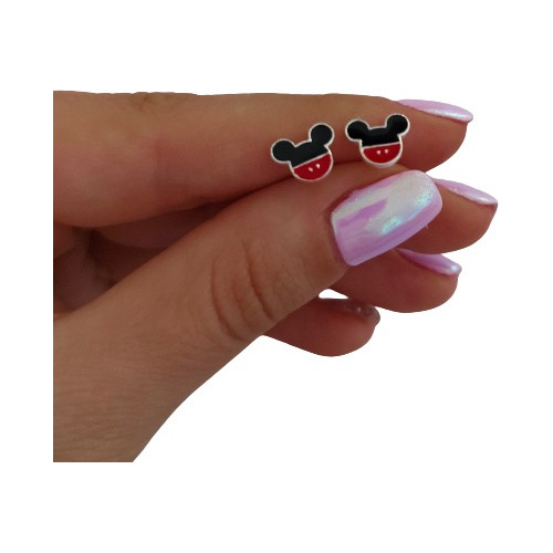 Aros Mickey De Plata 925 Esmaltados Por Par