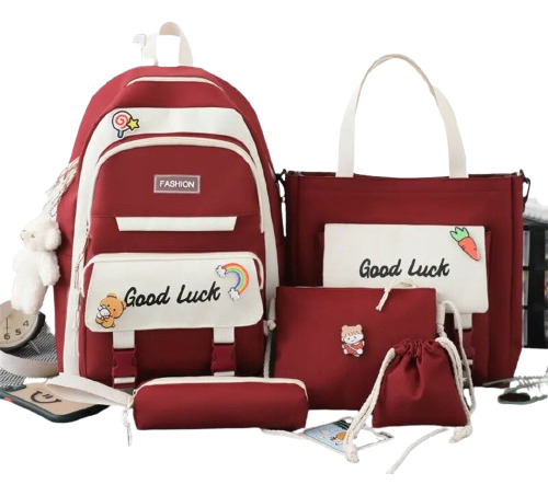 Kit De Mochila Juvenil #510 Incluye 5 Pzs Moda Kawaii