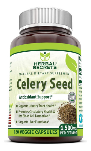 Herbal Secrets Semilla De Apio Celery Seed 1500mg 120 Cáps Sabor Sin Sabor