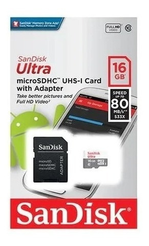 Tarjeta De Memoria Sandisk 16gb Ultra Con Adaptador Sd