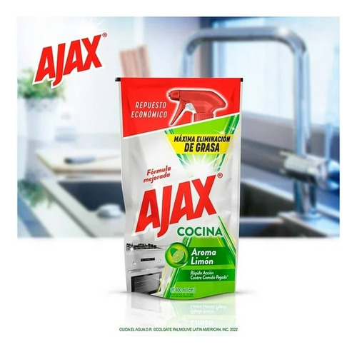 3 Pzas Limpiador De Cocina Ajax Máxima Eliminación De Grasa