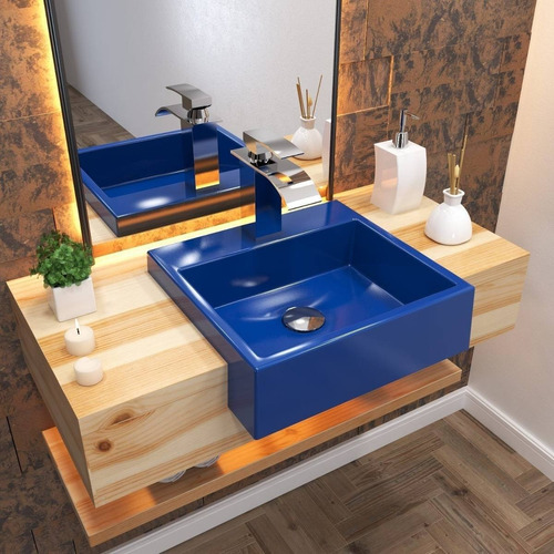 Cuba De Semi-encaixe P/banheiro Xq395 Colorida Quadrada Cor Azul-escuro