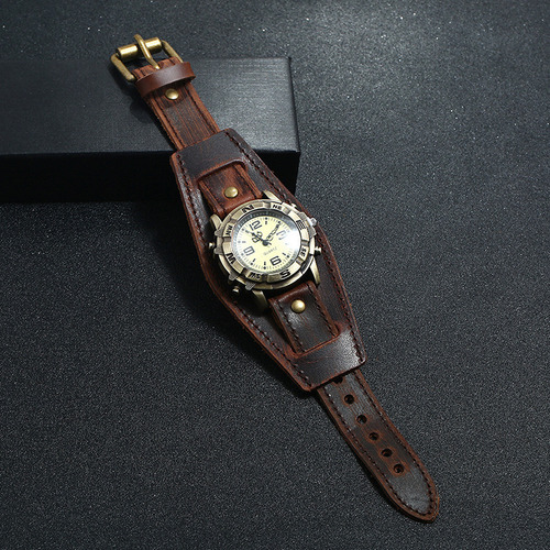 Reloj De Pulsera De Cuero Con Hebilla Retro Punk Para Hombre