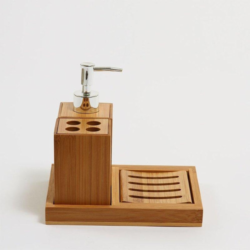 Jogo De Bambu Para Banheiro Bambus Natural 4 Peças