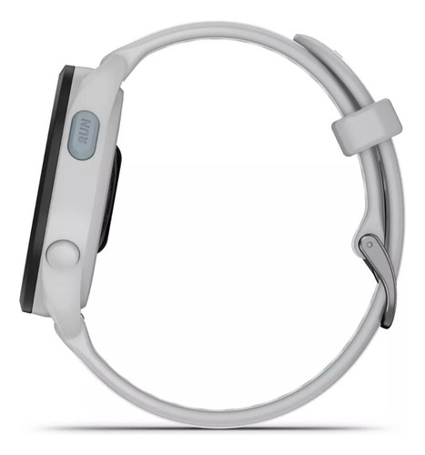 Reloj Garmin Forerunner 165 Music Amoled Whitestone con bisel blanco, diseño de pulsera deportiva negra