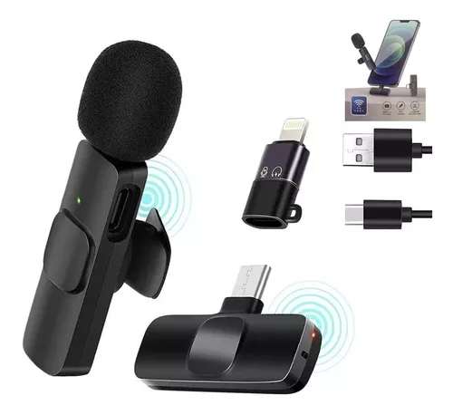 Micrófono Inalámbrico Corbatero Celular iPhone Android Usb C Color Negro