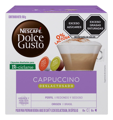 Café Cappuccino Nescafé Dolce Gusto Deslactosado 16 Cápsulas