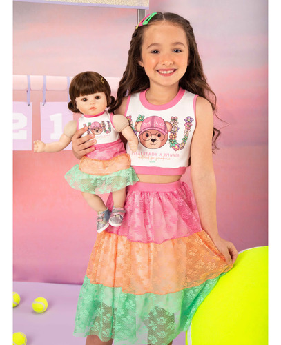 Conjunto Cropped Com Saia Midi Ma0238 +roupa Boneca Marthiê