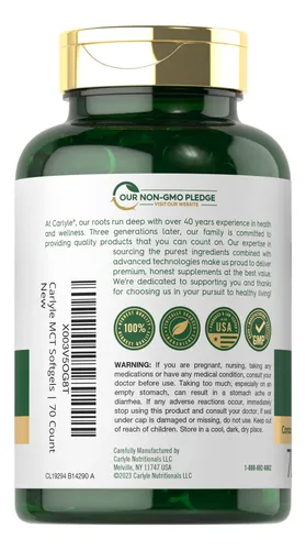 Suplemento Carlyle Mct Oil, Cápsulas, 3600 Mg, 70 Cápsulas B