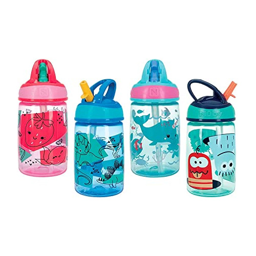 Nuby Flip-it Kids On-the-go - Botella De Agua Impresa Con Pa