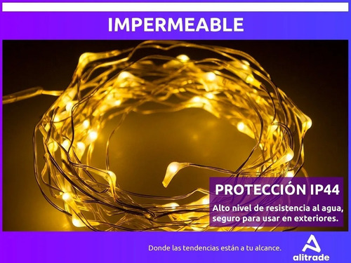Imagen 6 de 10 de Luz Led Guirnalda Alambre Ext/ Int Efectos Calida Solar 12m