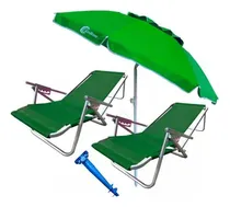 Comprar Combo Playa 2 Reposeras Aluminio + Sombrilla + Tirabuzón