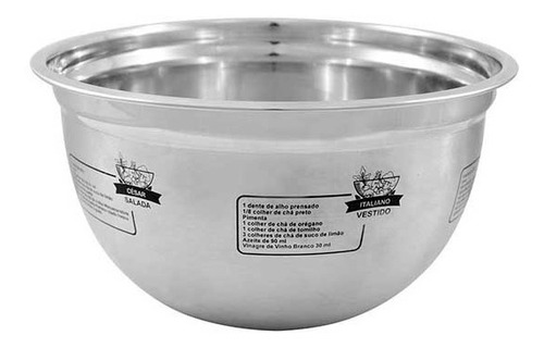 Tigela De Inox Para Saladas C/ Estampas De Receitas - 25cm