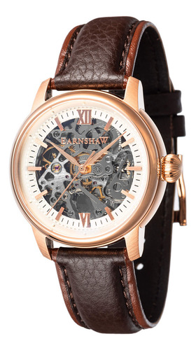 Reloj Automático Earnshaw Hombre Cornwall Roman Rose Gold Correa Café