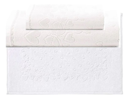 Kit Toalha Banho Rosto E Piso 3 Pçs Velour Romance Dohler Cor Branco