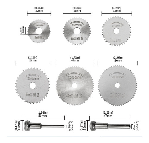 Set 6 En 1 Mandril Sierra Circular Hss Dremel 22-50mm