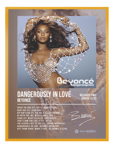 Cuadro Beyonce Dangerously In Love Music Firma C/marco 40x30