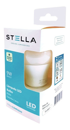 Stella - Bulbo Led 9w Bivolt 4000k E27 Neutra - Sth7265/40