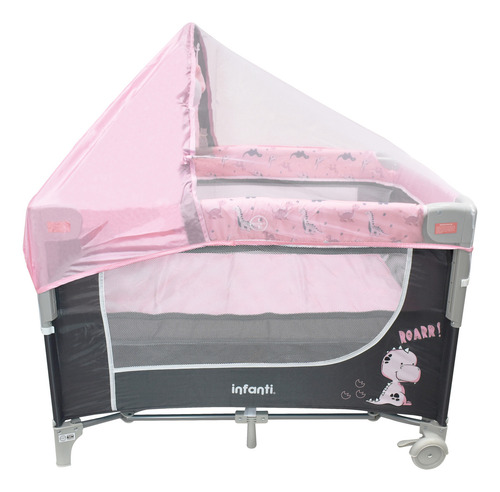 Cuna De Viaje Madison Infanti Convertible A Colecho Color Rosa claro con Gris Diseño de la tela Dino