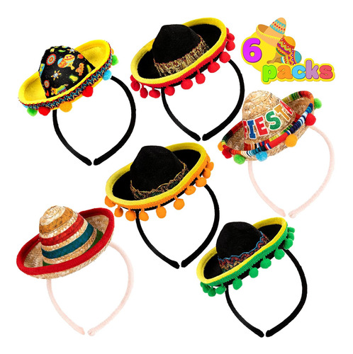 Joyin 6 Pcs Cinco De Mayo Fiesta Fabric And Straw Sombrero H