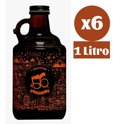 Sixpack Growler Cerveza Artesanal +56 Ambar Ale Litro Vidrio