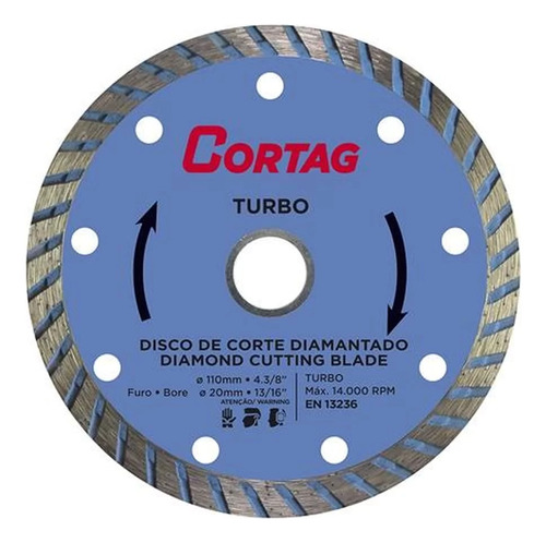 Disco De Corte Diamantado Cortag Turbo 110mm Furo 20mm 60599 Cor Azul