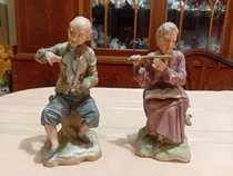 Comprar Antiguo Par De Figuras Ancianos Musicos Con Detalles