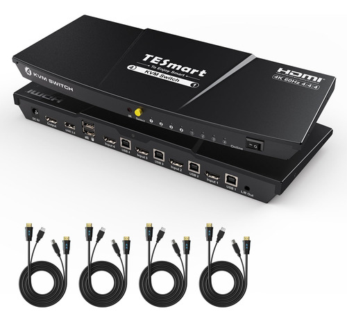 Tesmart Conmutador Kvm Hdmi 4 Puertos 4k60hz, Conmutador Kv.