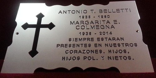 Placa Recordatoria Cementerio 25x15 Cruz Calada Bronce