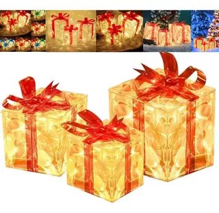 Caixa De Presente Decorativa De Natal De 3 Peças Bem Ilumina